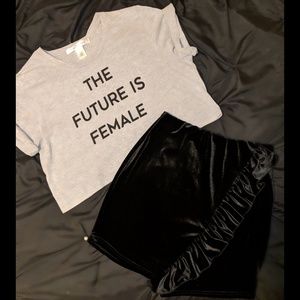 "The Future is Female" Crop top and mini skirt set